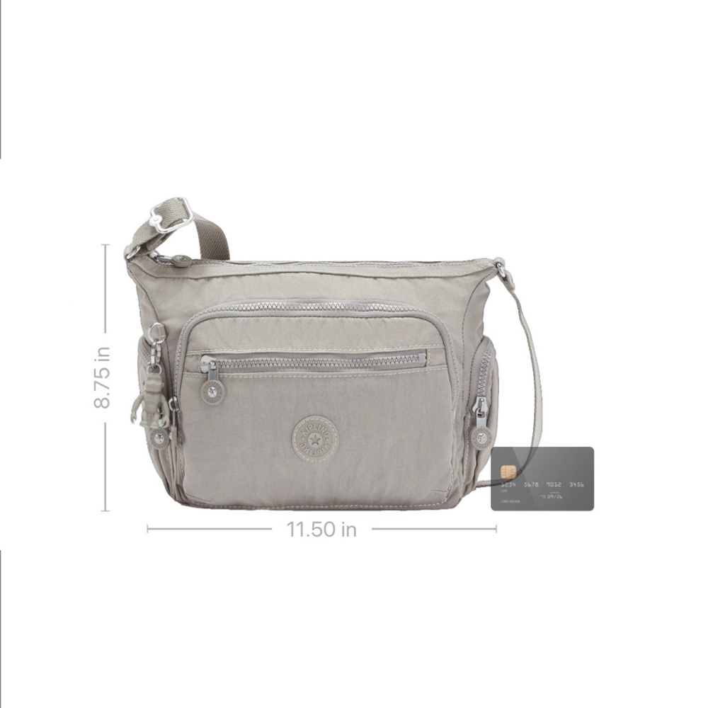 NWT Kipling Gabbie Small Grey Gris Crossbody Bag Purse Nylon Monkey Travel - Picture 10 of 16